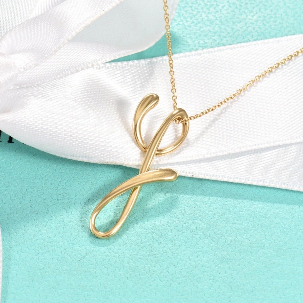 Tiffany & Co. Peretti Cursive Y 18k Yellow Gold Necklace